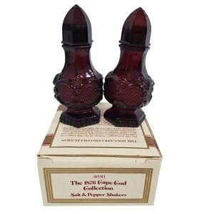 Avon 1876 Cape Cod Salt & Pepper Shakers  Ruby Red  Vintage Box